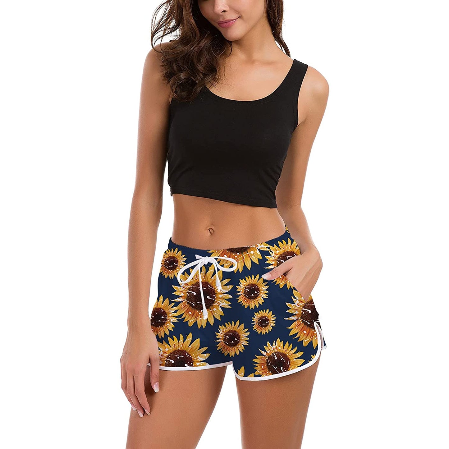 Lustige Boardshorts mit Sonnenblumenmotiv für Damen