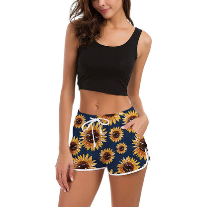 Lustige Boardshorts mit Sonnenblumenmotiv für Damen