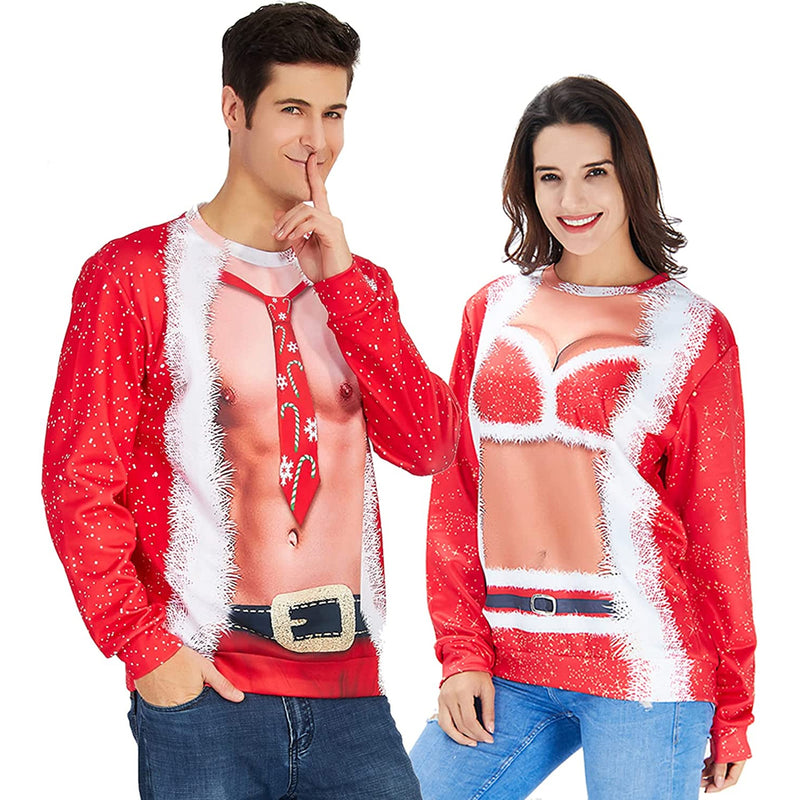 Tie Bare Muscle Red Ugly Christmas Sweater