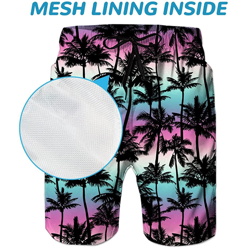 Pink & Blue Palm Tree Funny Swim Trunks