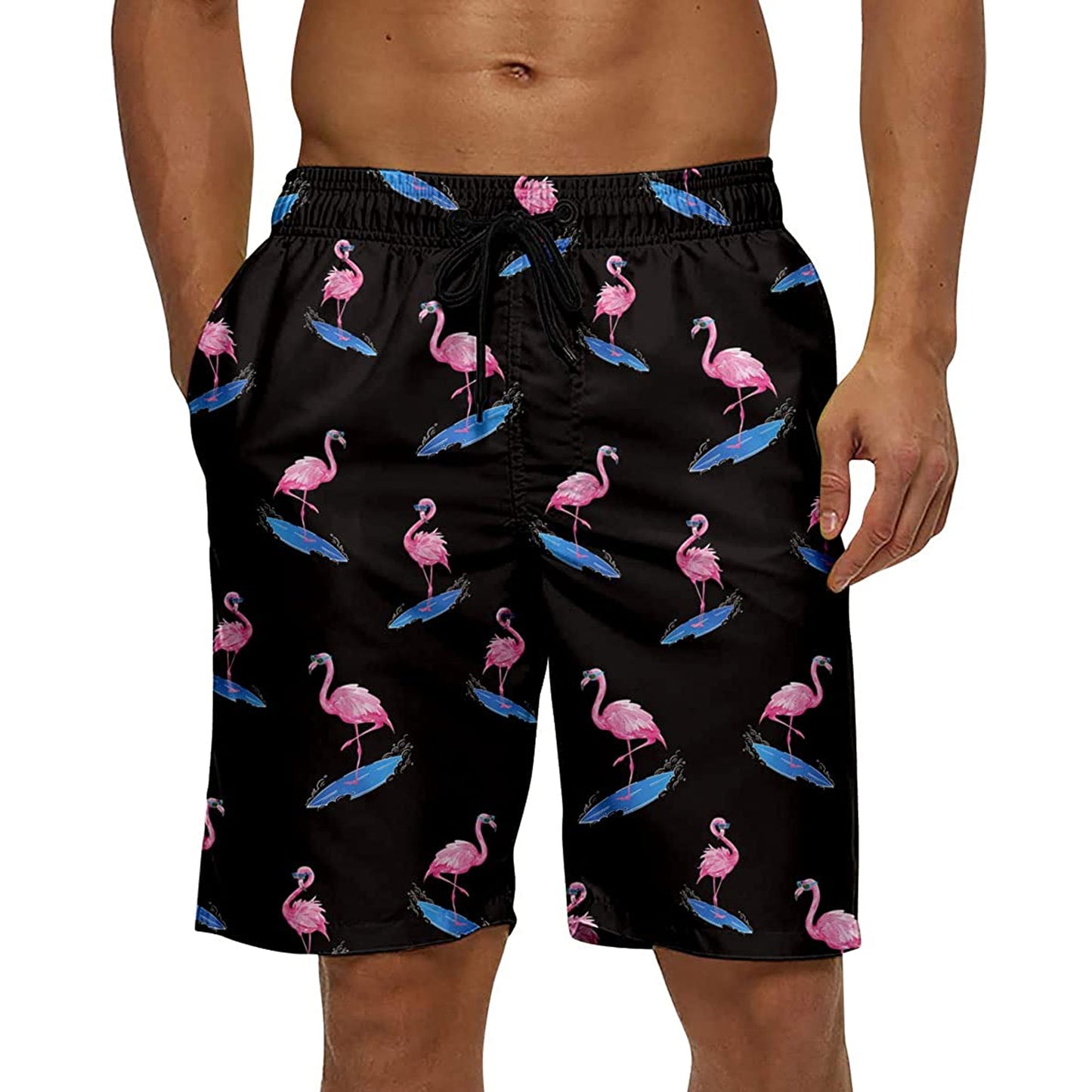 Lustige Badehose mit Surf-Flamingo