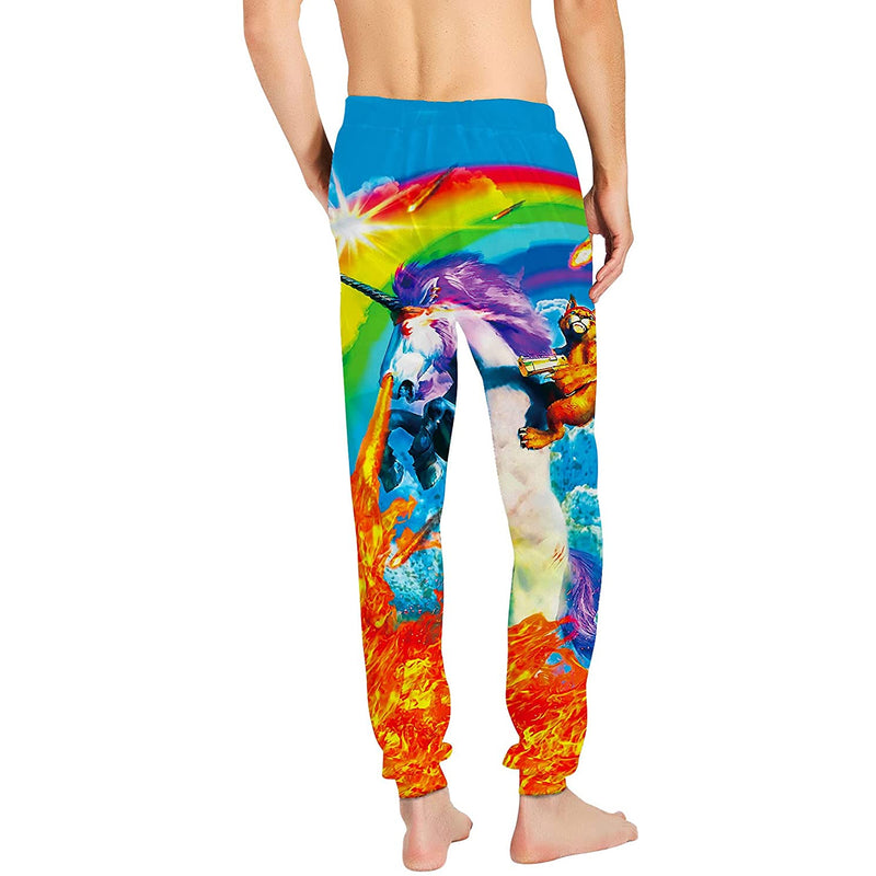 Rainbow Cat Riding Unicorn Funny Sweatpants