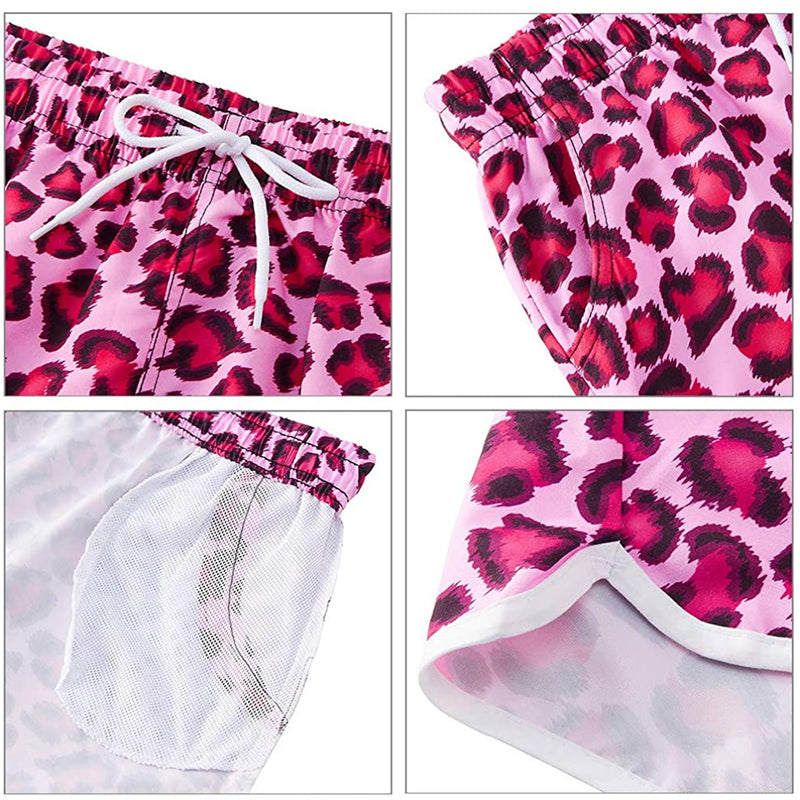 Pink Leopard Print Funny Board Shorts for Women