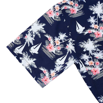 Marineblaues tropisches Hawaii-Baum-lustiges Hawaii-Hemd