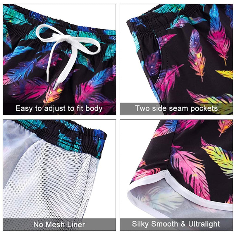 Colorful Feather Funny Board Shorts for Women