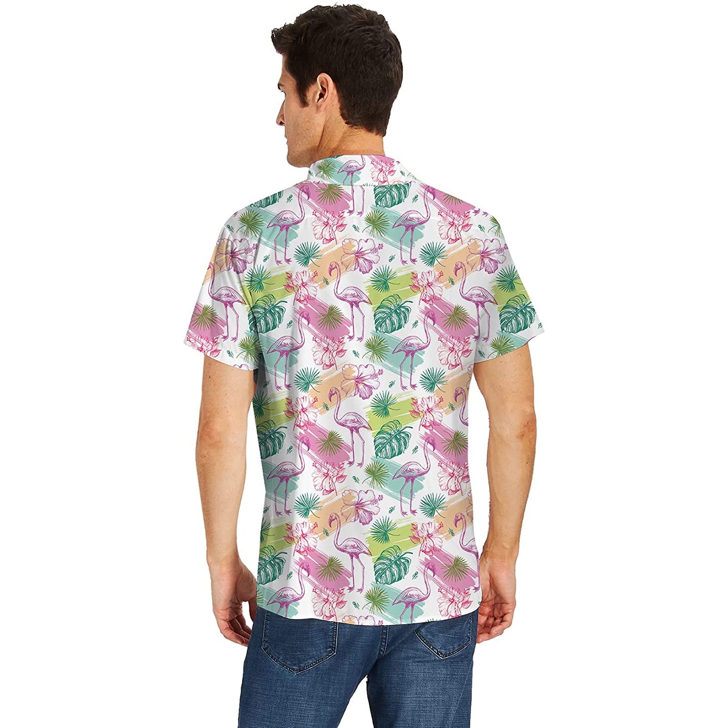 Palmblad roze flamingo grappig Hawaiiaans shirt