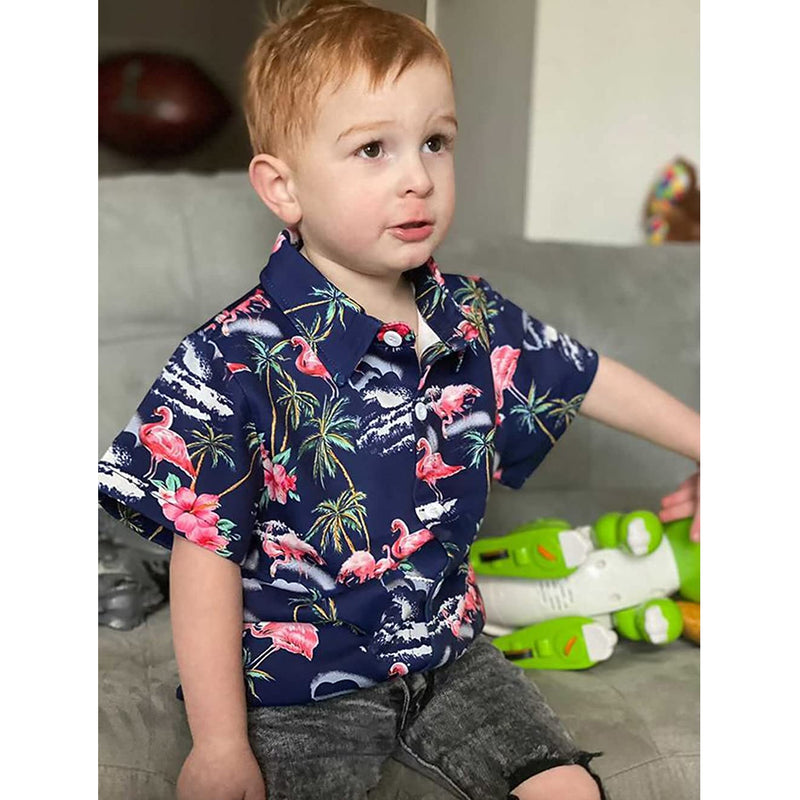 Flamingos Navy Funny Toddler Hawaiian Shirt