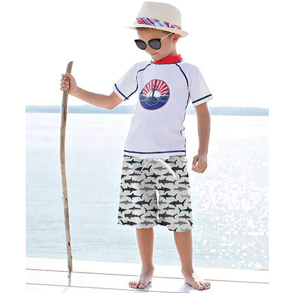 Lustige Badehose für Jungen mit Haimotiv, weiß