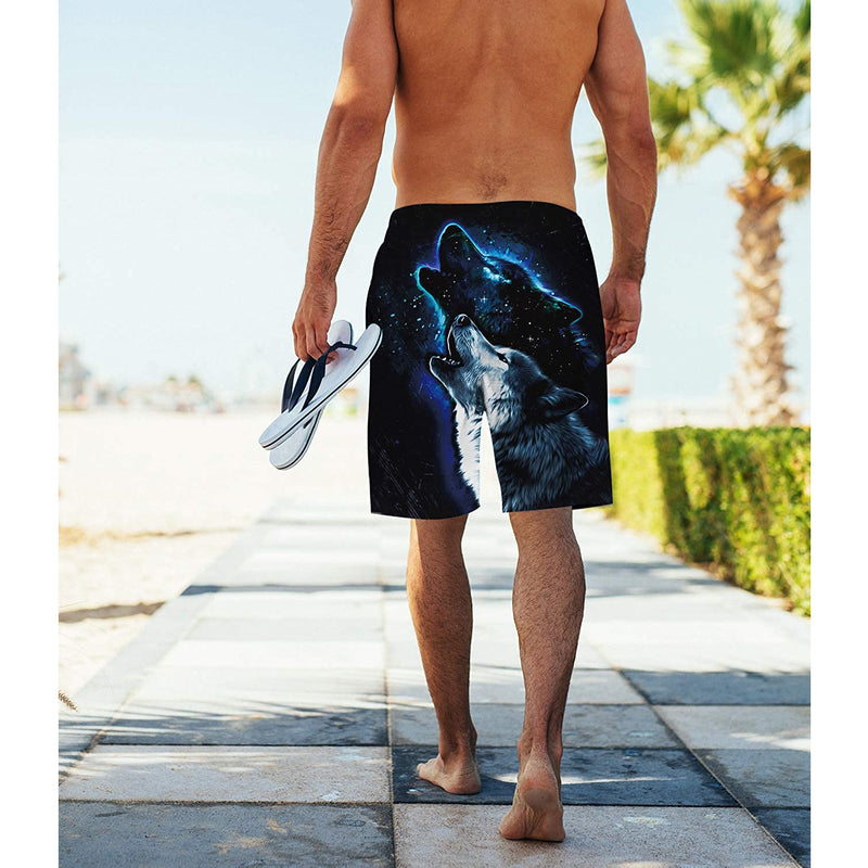 Blue Galaxy Wolf Funny Swim Trunks