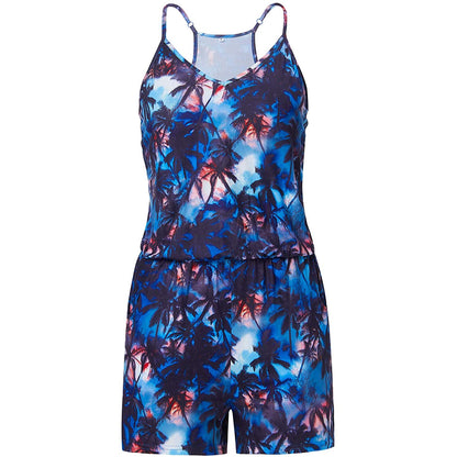 Lustiger Strampler mit blauem Palmenmotiv für Damen