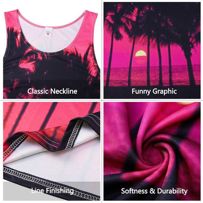 Grappige tanktop met rode zonsondergangpalm
