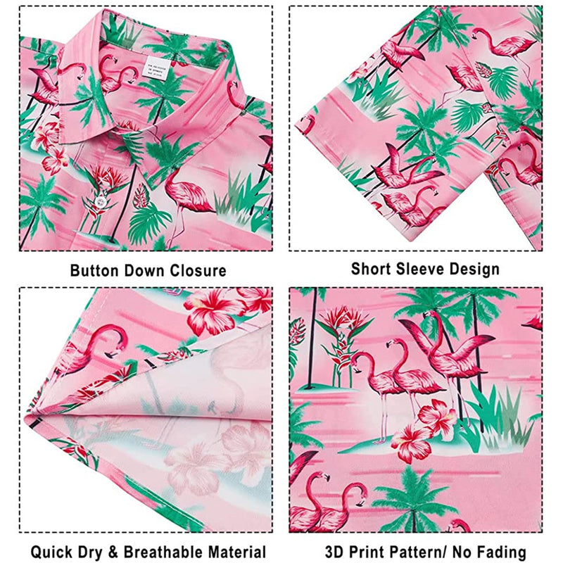 Palm Tree Pink Flamingo Funny Button Up Shirt