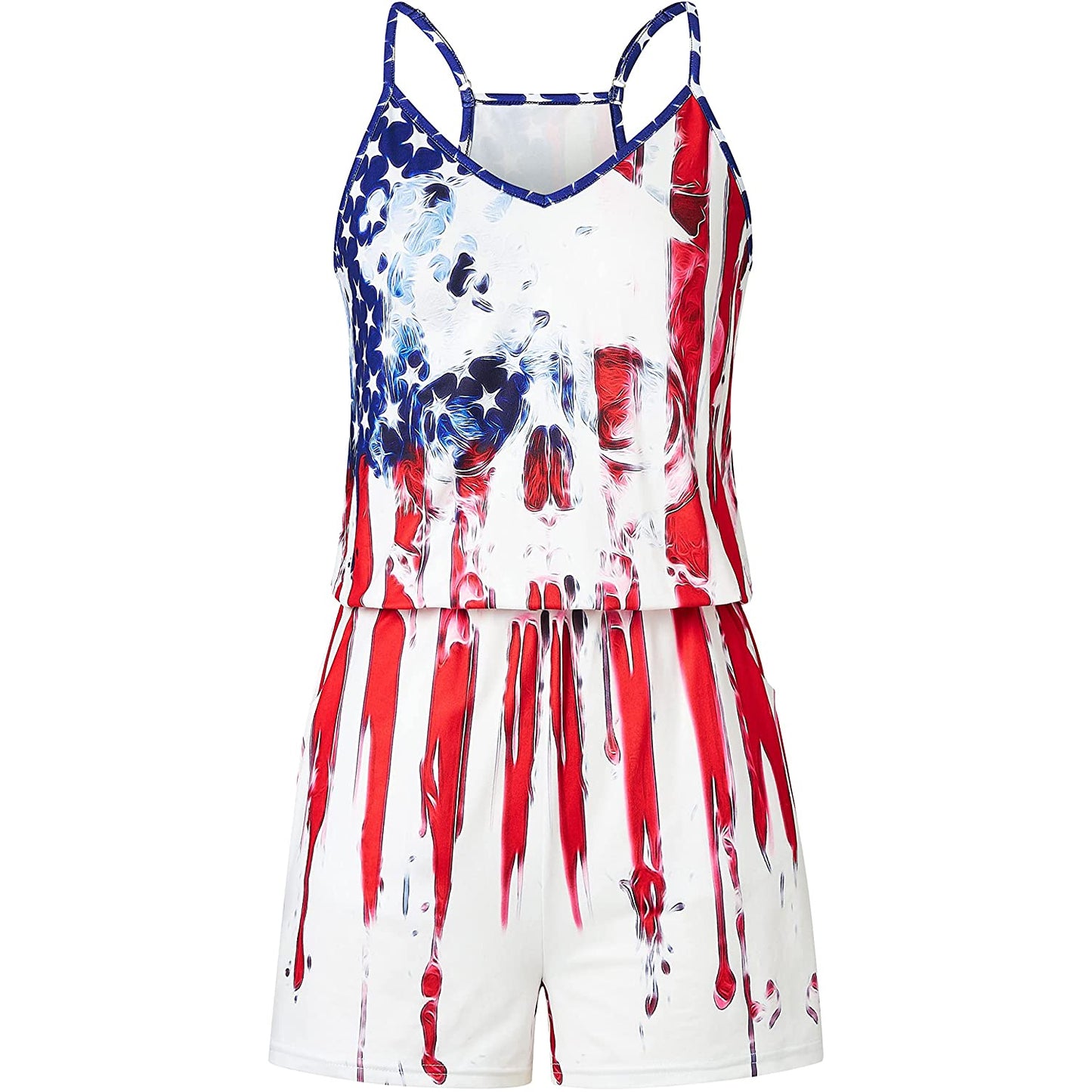 Strampler mit Totenkopf-Motiv und schmelzender amerikanischer Flagge für Damen