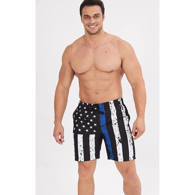 Blue Stripe American Flag Funny Swim Trunks
