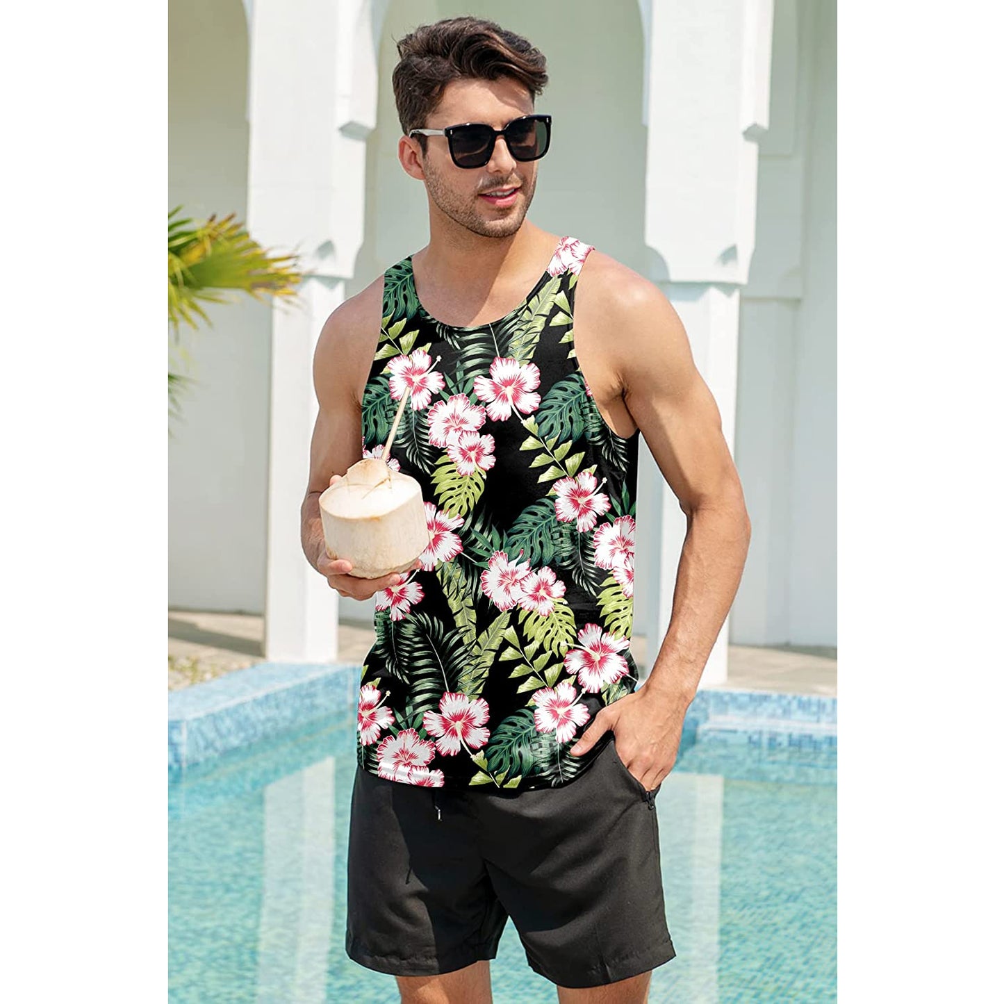 Lustiges Tank Top mit Blumen und Blättern