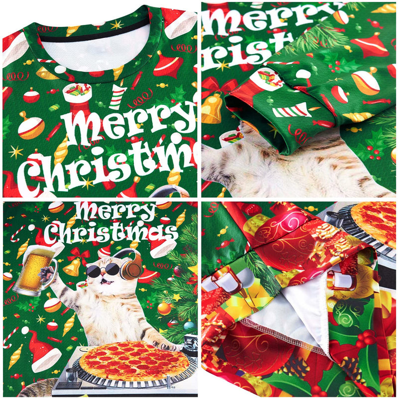 Beer DJ Cat Pizza Ugly Christmas Sweater