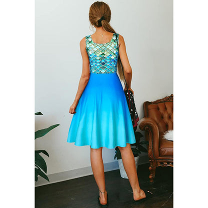 Blaues Fischschuppen-lustiges Kleid für Frauen