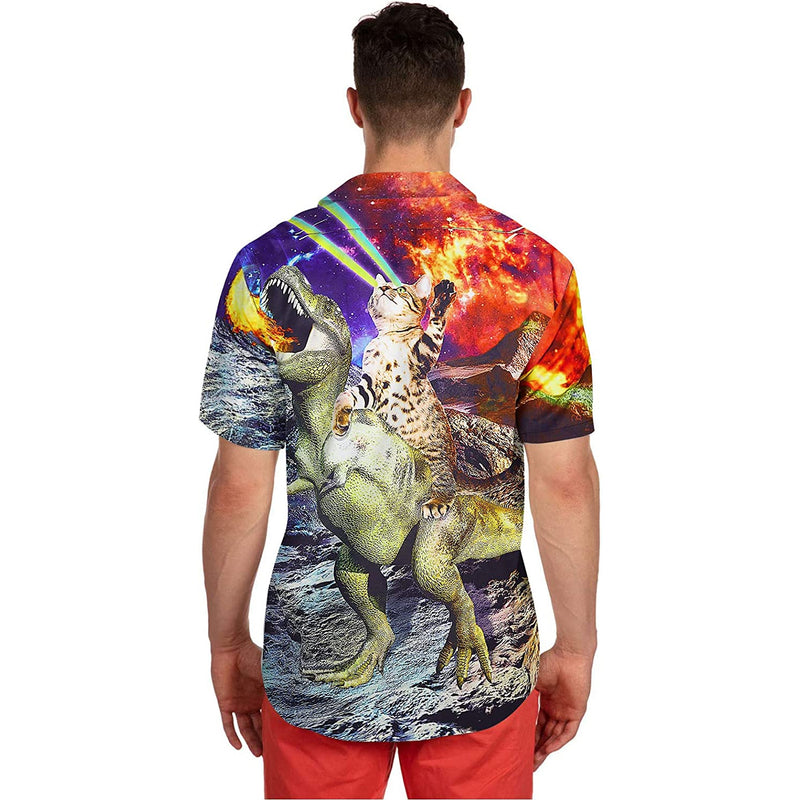 Cat Riding Spitfire Dinosaur Funny Hawaiian Shirt