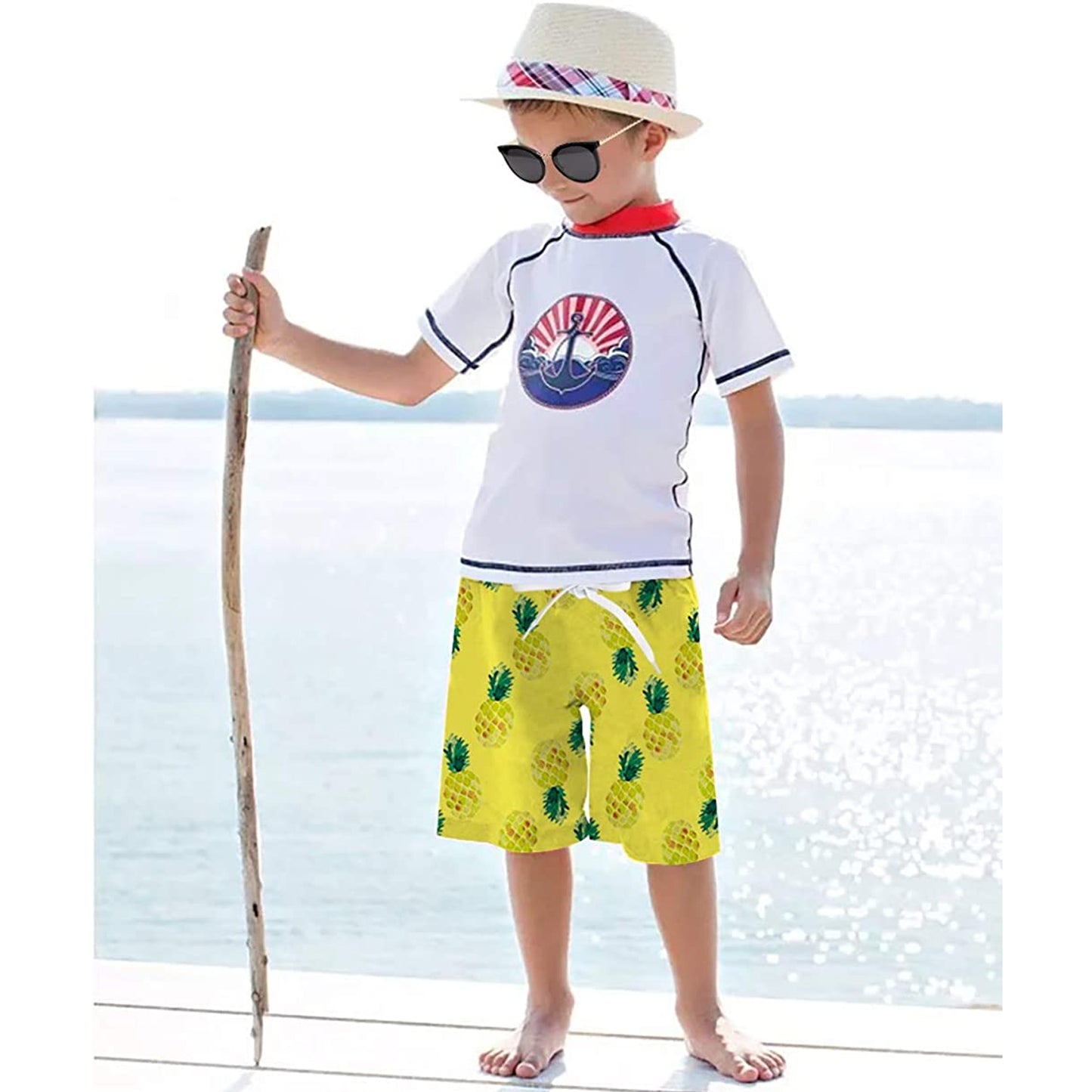 Lustige Badehose mit Ananas-Motiv für Jungen, Gelb