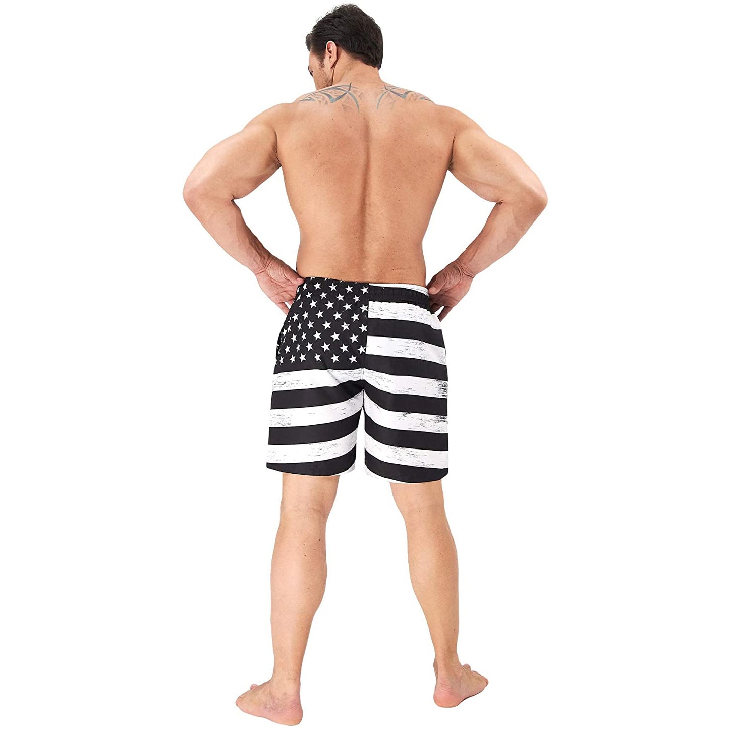 Schwarze lustige Badehose mit amerikanischer Flagge