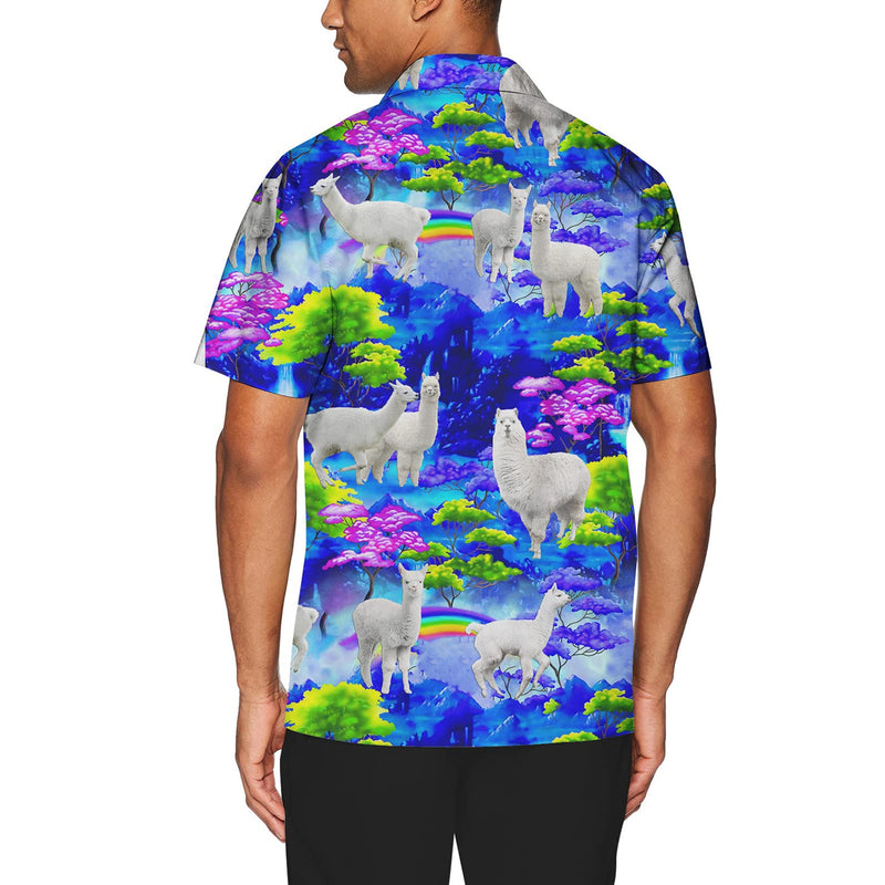 Rainbow Forest Llama Blue Funny Hawaiian Shirt