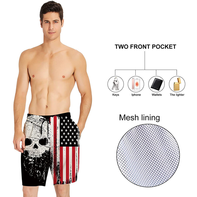 Skull American Flag Funny Swim Trunks