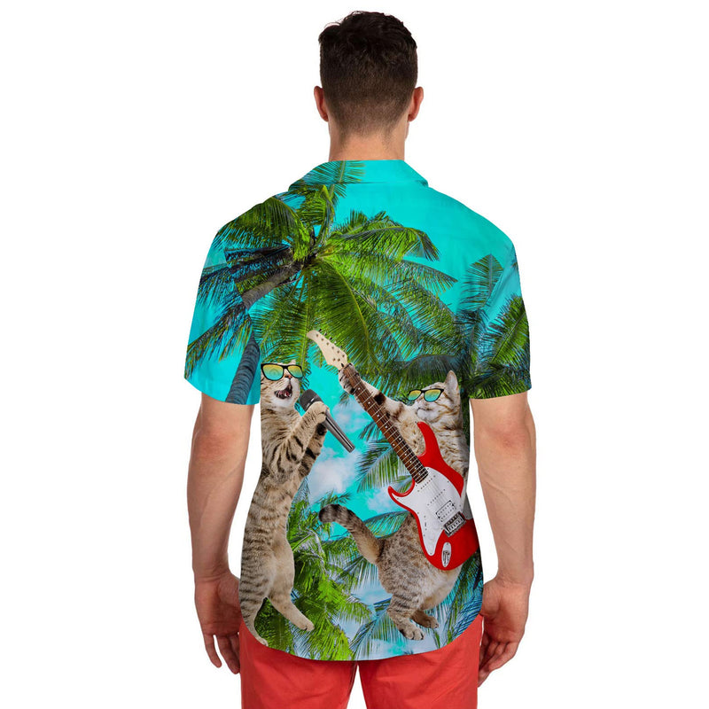 Palm Tree Guitar Cat Funny Hawaiian Shirt