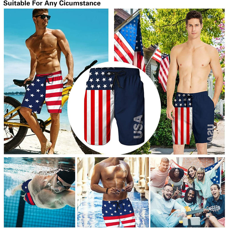 American Flag Skull Funny Swim Trunks