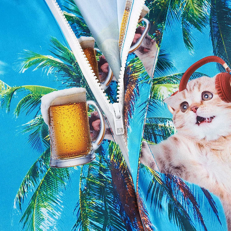 Beer Dj Cat Palm Tree Men Romper