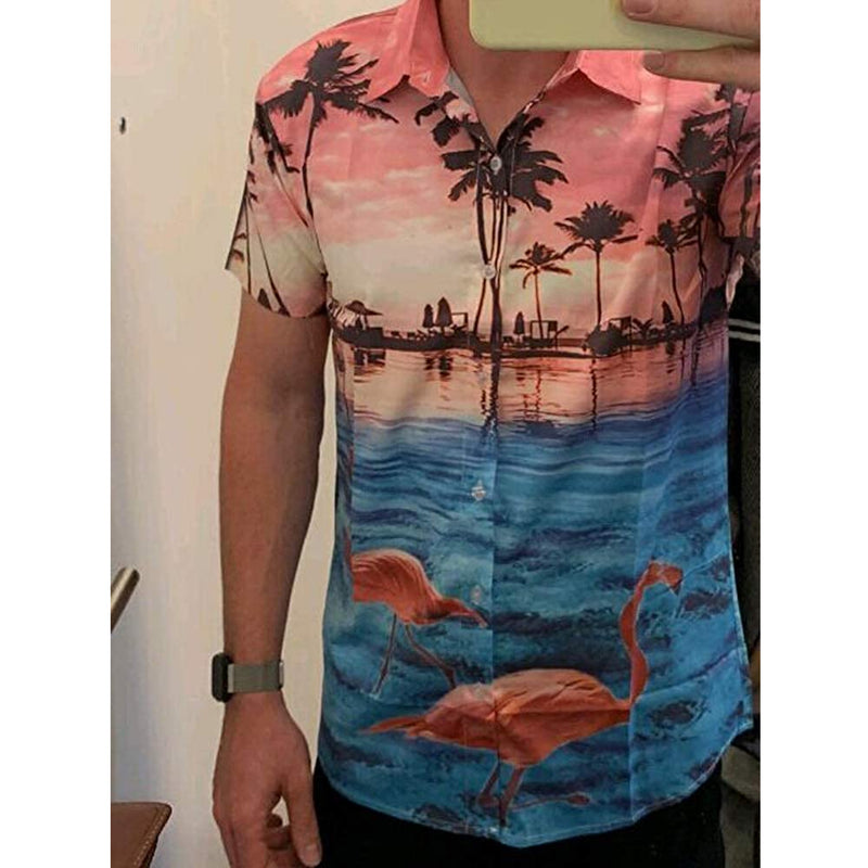 Sunset Palm Tree Flamingos Funny Hawaiian Shirt