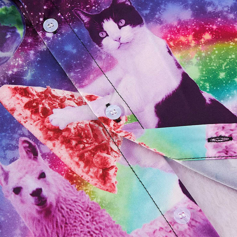 Space Pizza Cat Riding Donuts Llama Funny Hawaiian Shirt