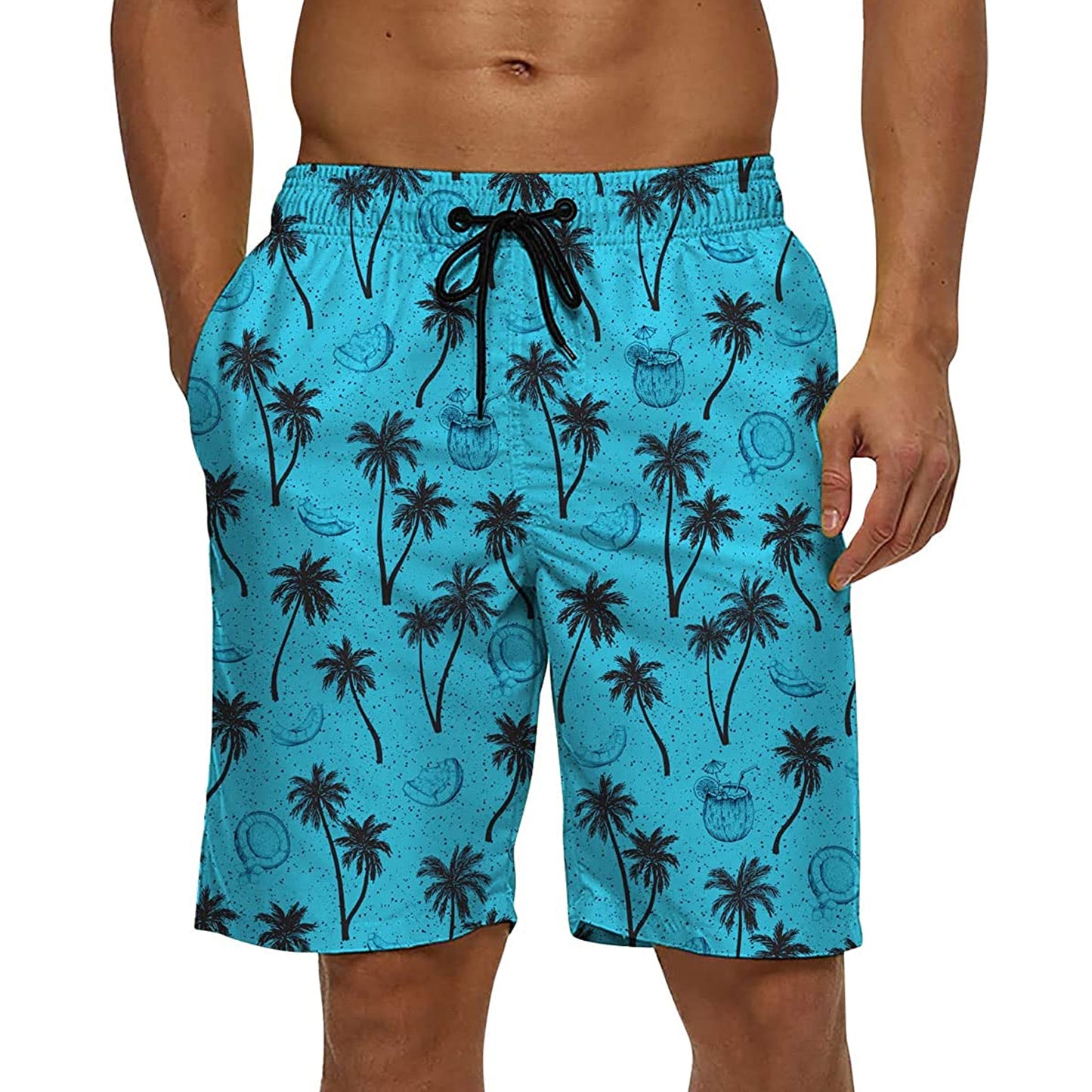 Lustige Badehose mit Kokosnussbaum-Motiv, Blau