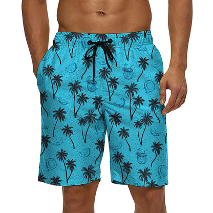Lustige Badehose mit Kokosnussbaum-Motiv, Blau