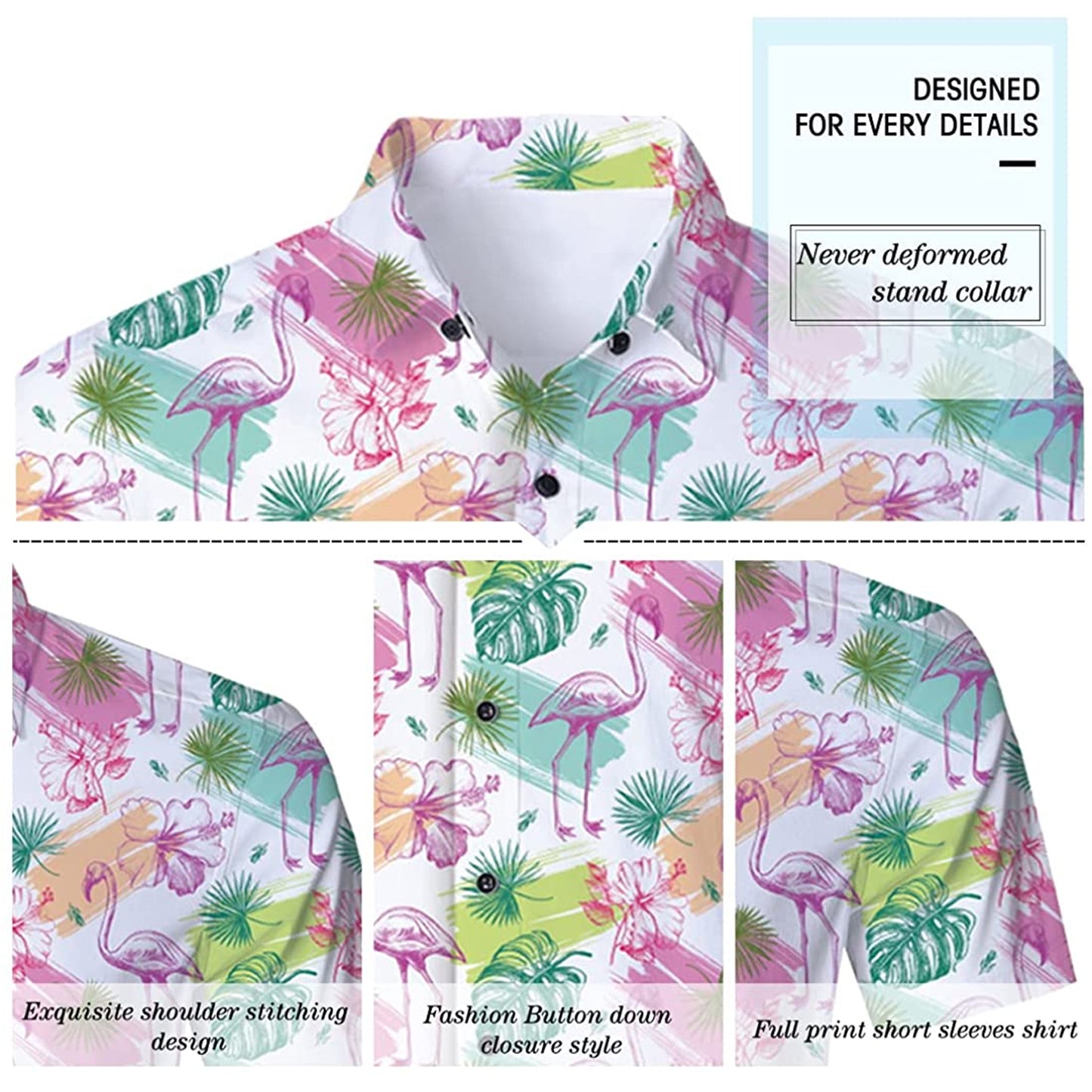 Palmblad roze flamingo grappig Hawaiiaans shirt