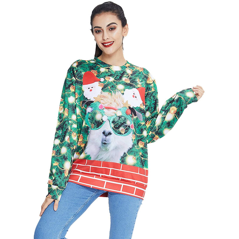 Funny Glasses Llama Ugly Christmas Sweater