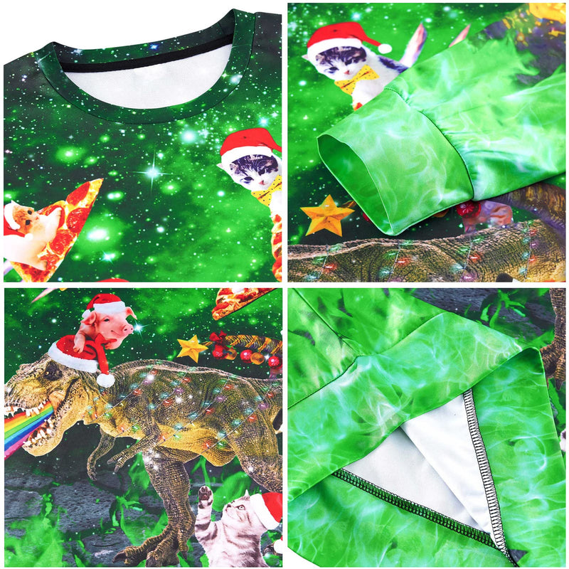 Green Fire Pig Cat Dinosaur Ugly Christmas Sweater