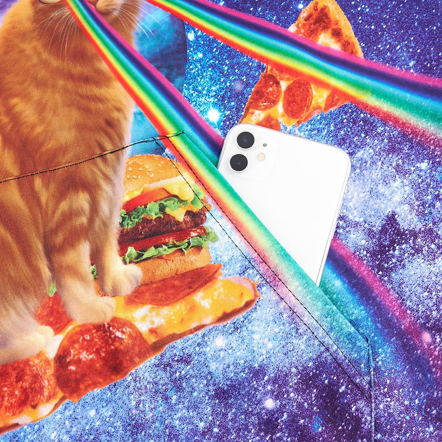 Regenboog Ruimte Pizza Kat Grappige Hoodie