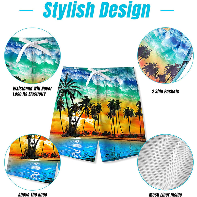 Hawaii Sunset Palm Tree Funny Boy Swim Trunk