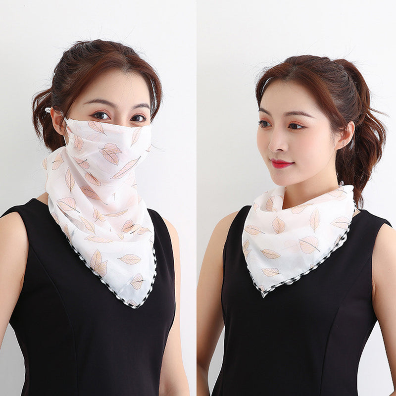 Leaf White Bandana Scarf With Ear Loops