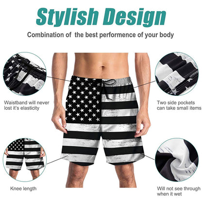 Schwarze lustige Badehose mit amerikanischer Flagge