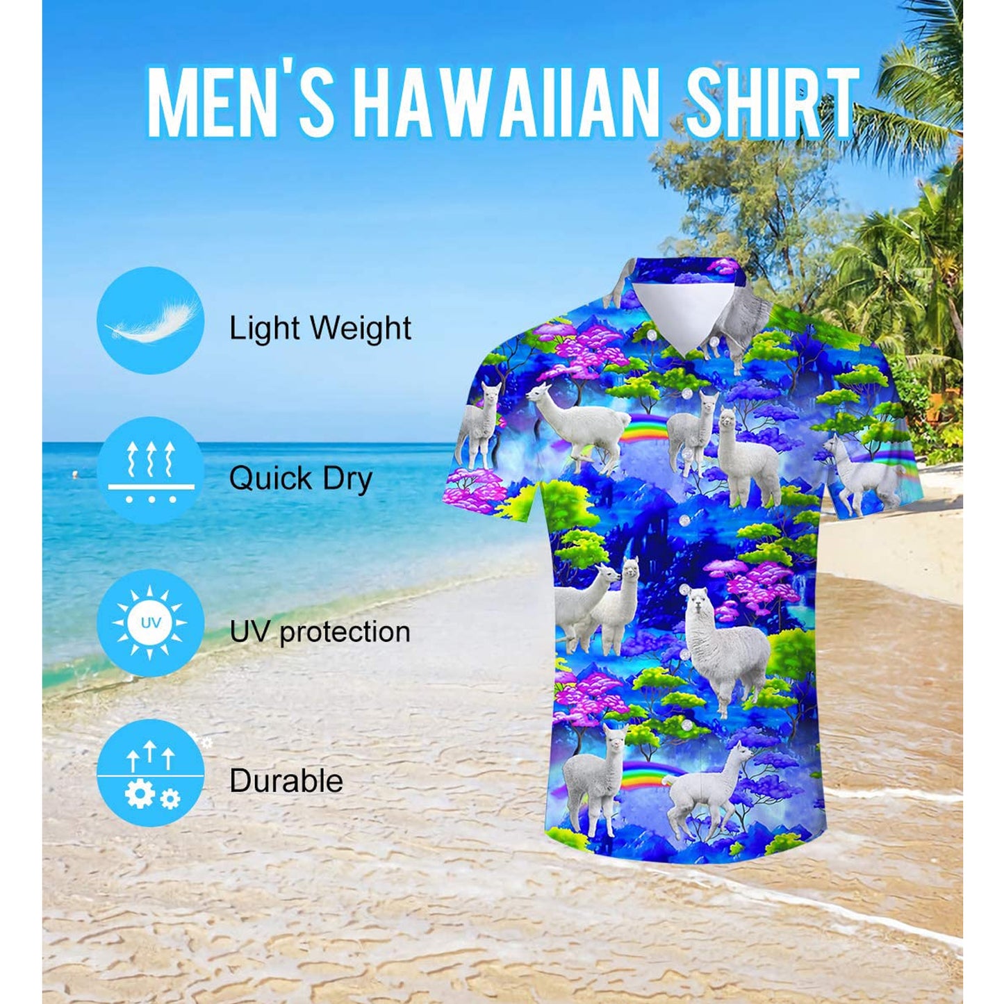 Regenboogbos lama blauw grappig Hawaiiaans shirt