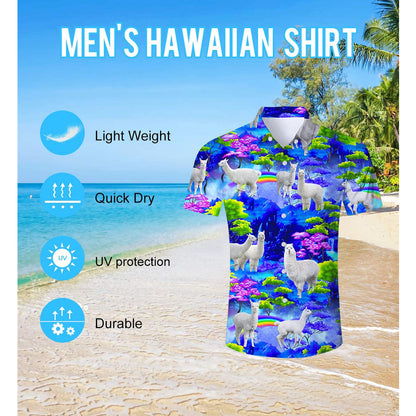 Regenboogbos lama blauw grappig Hawaiiaans shirt