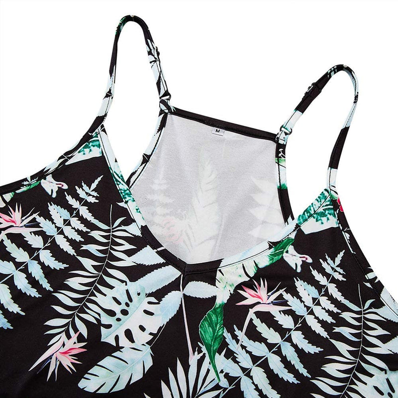 Black Tropical Leaf Funny Romper for Women