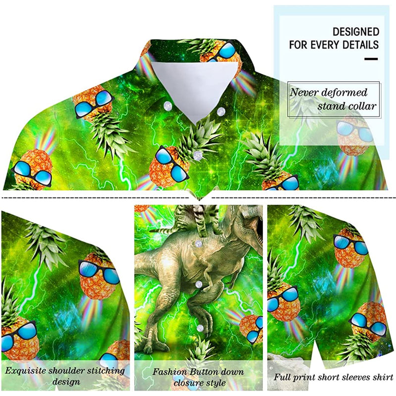 Pineapple Cat Riding Dinosaur Funny Hawaiian Shirt