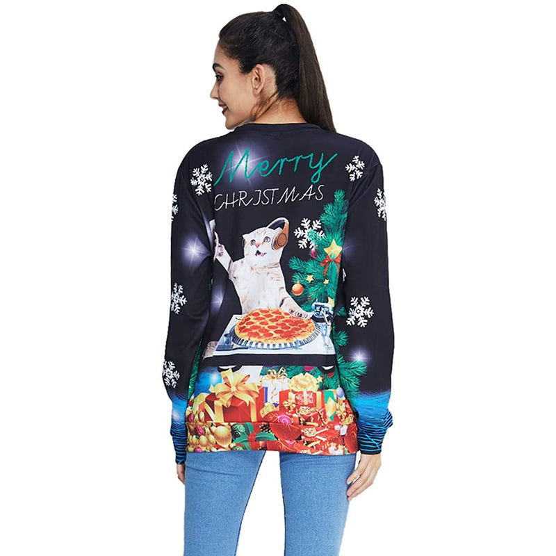 DJing Beer Pizza Cat Ugly Christmas Sweater