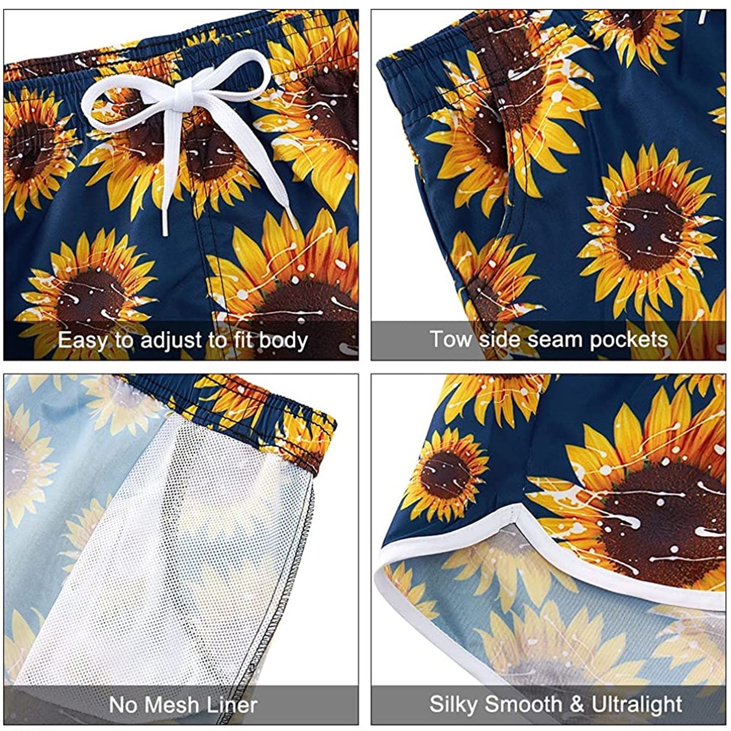 Lustige Boardshorts mit Sonnenblumenmotiv für Damen