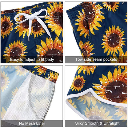 Lustige Boardshorts mit Sonnenblumenmotiv für Damen