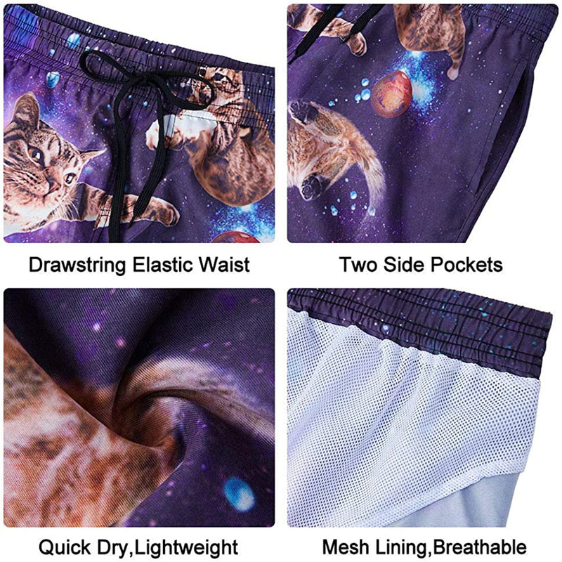 Space Flying Cat Funny Swim Trunks