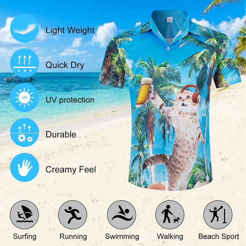 Palm Tree Music Beer Cat Novelty Hawaiian Shirt