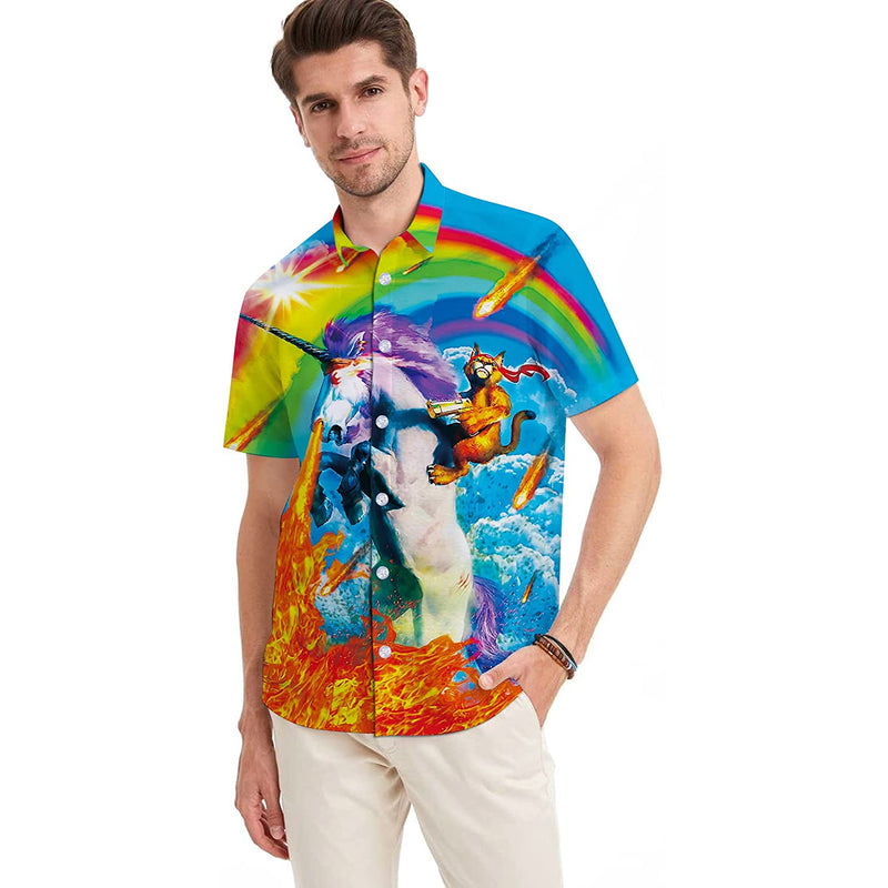 Cat Riding Unicorn Funny Hawaiian Shirt